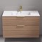 Walnut Floating Bathroom Vanity, Gold Handles, 40 Inch